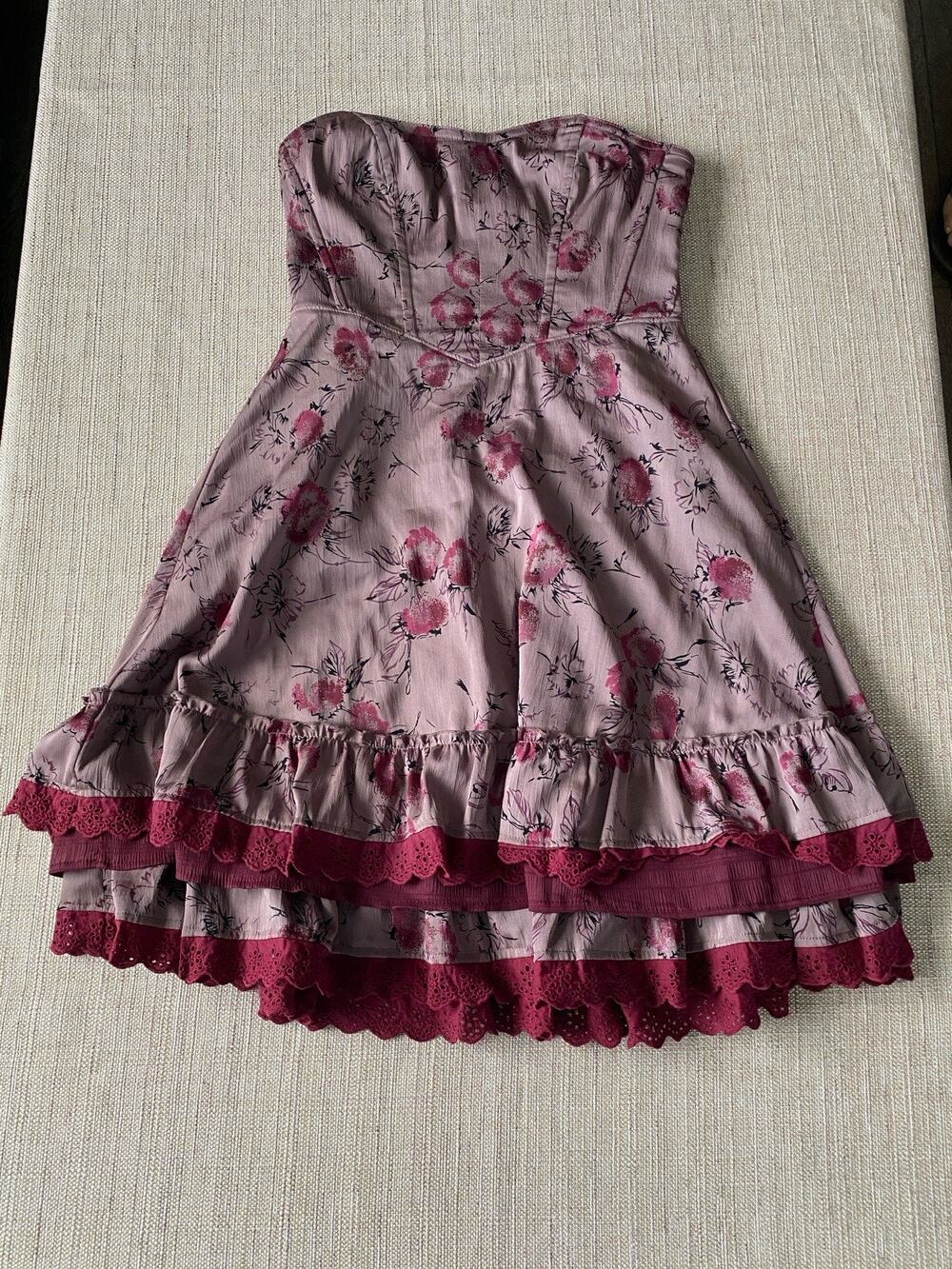Free People Vintage Y2K Purple Floral Lace Dress Full Skirt XS